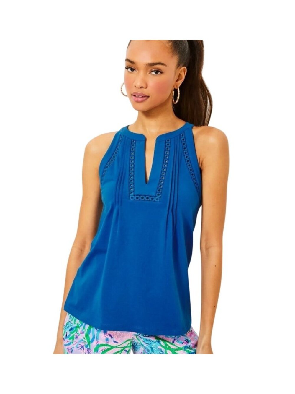 Lilly Pulitzer Issac Blue Eyelet Cotton Tank Top Womens Medium